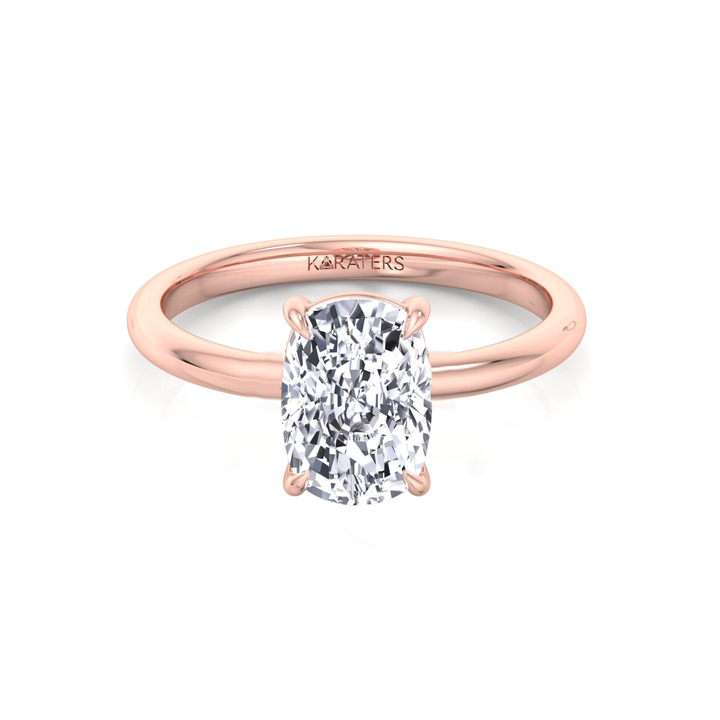 Cushion Cut Thin Band Solitaire Lab Grown Diamond Ring RG 2