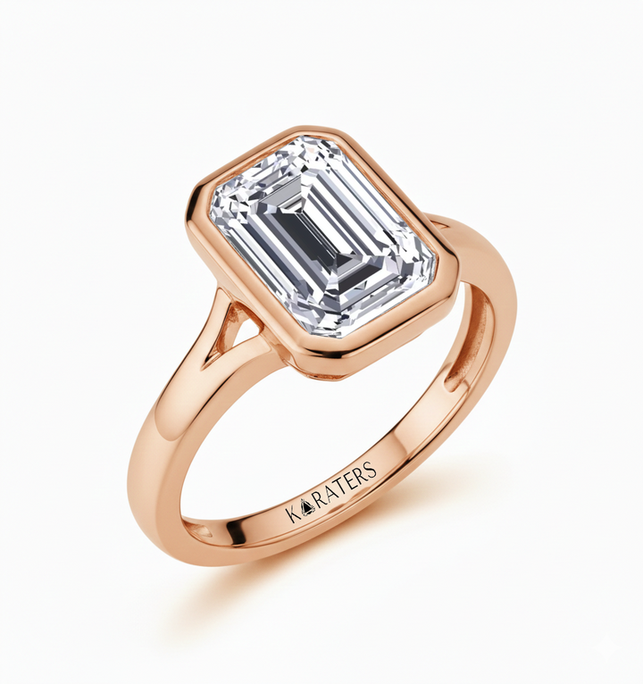 RG Split Shank Emerald Cut in Bezel Set Lab Grown Ring Side View