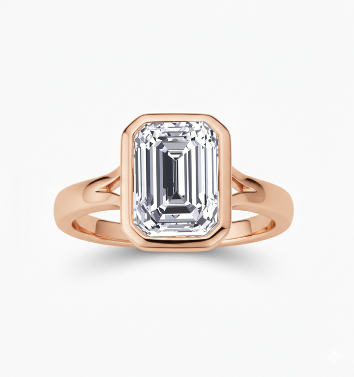 RG Split Shank Emerald Cut in Bezel Set Lab Grown Ring front view