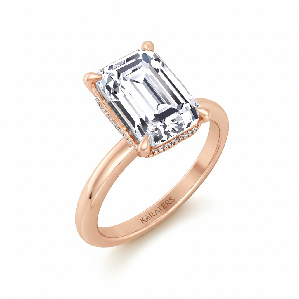 RG Invisible Emerald Shape Solitaire Lab-Grown Diamond Engagement Ring side view