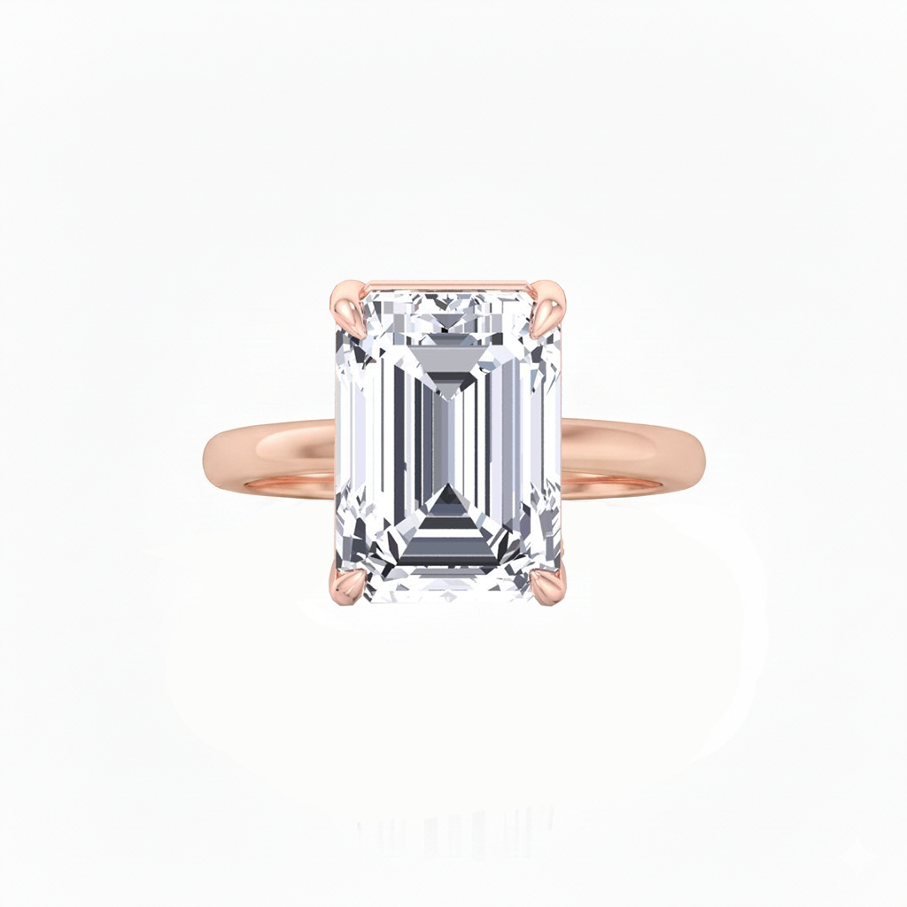 RG Invisible Emerald Shape Solitaire Lab-Grown Diamond Engagement Ring front view