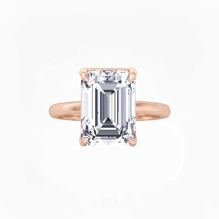 RG Invisible Emerald Shape Solitaire Lab-Grown Diamond Engagement Ring front view