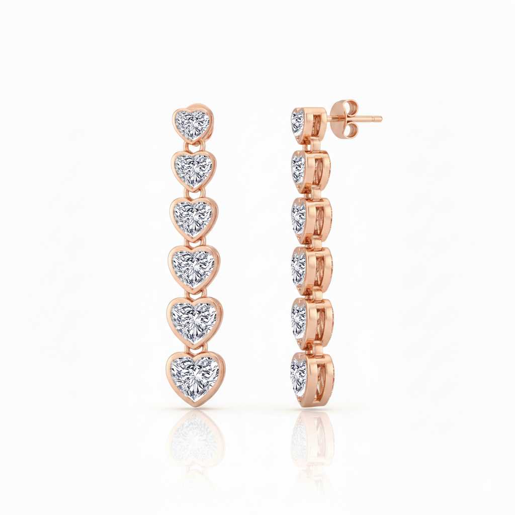 RG Heart Shaped Bezel Tennis Earrings Lab Grown Diamond 2
