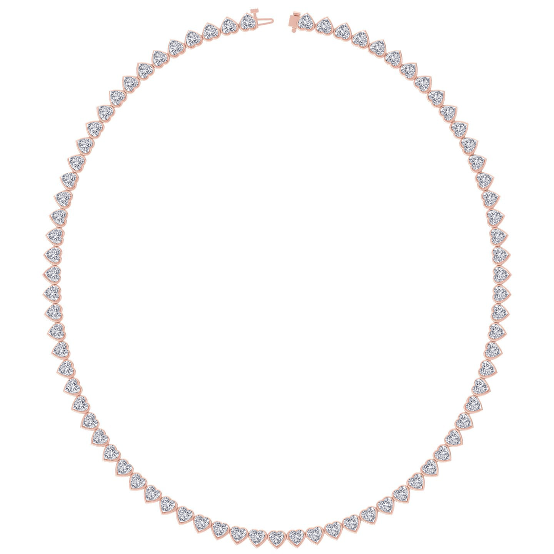 Heart Shape Bezel Set Lab Grown Diamond Tennis Necklace 18K Solid Gold