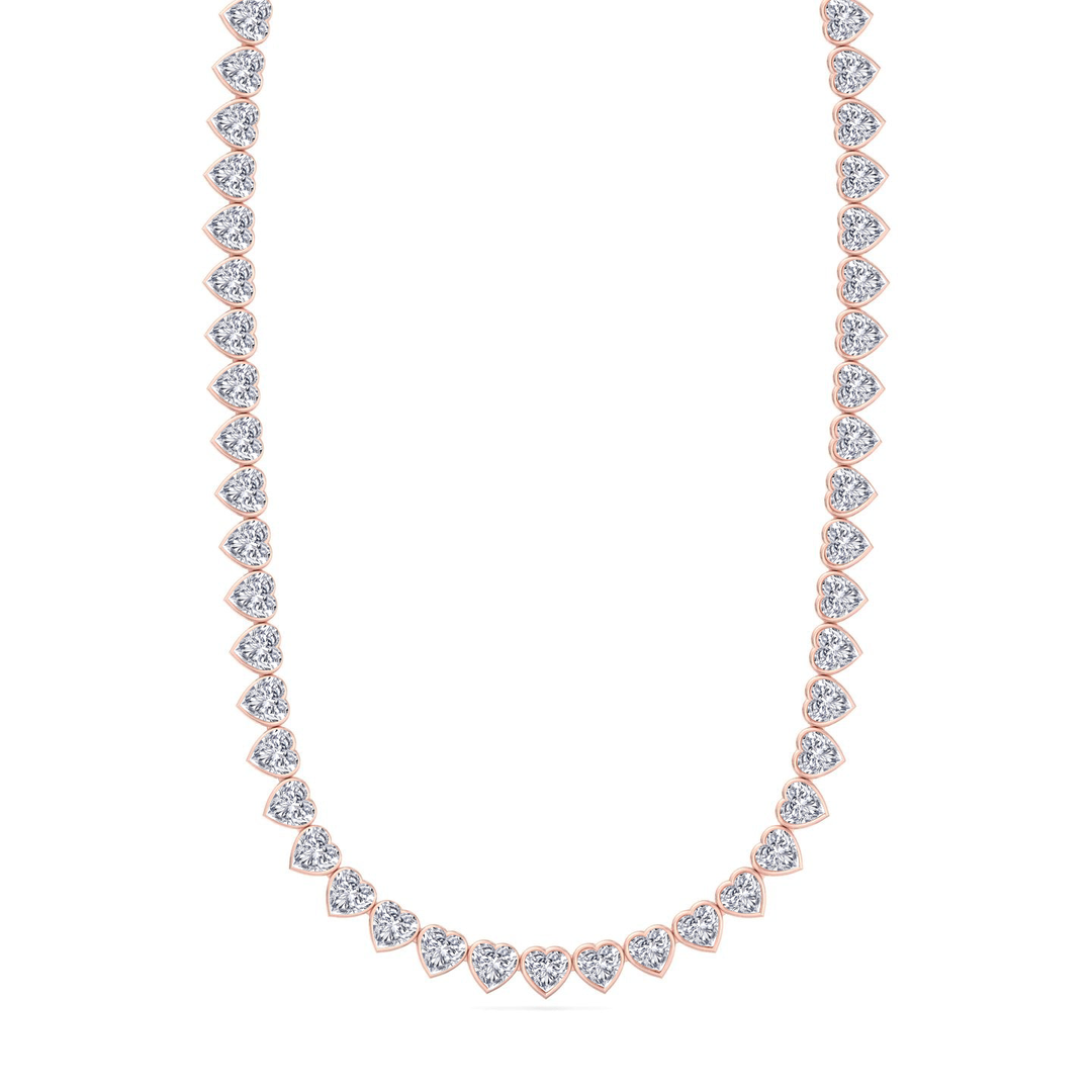 Heart Shape Bezel Set Lab Grown Diamond Tennis Necklace 18K Solid Gold