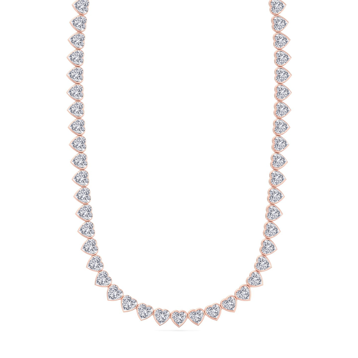 Heart Shape Bezel Set Lab Grown Diamond Tennis Necklace 18K Solid Gold