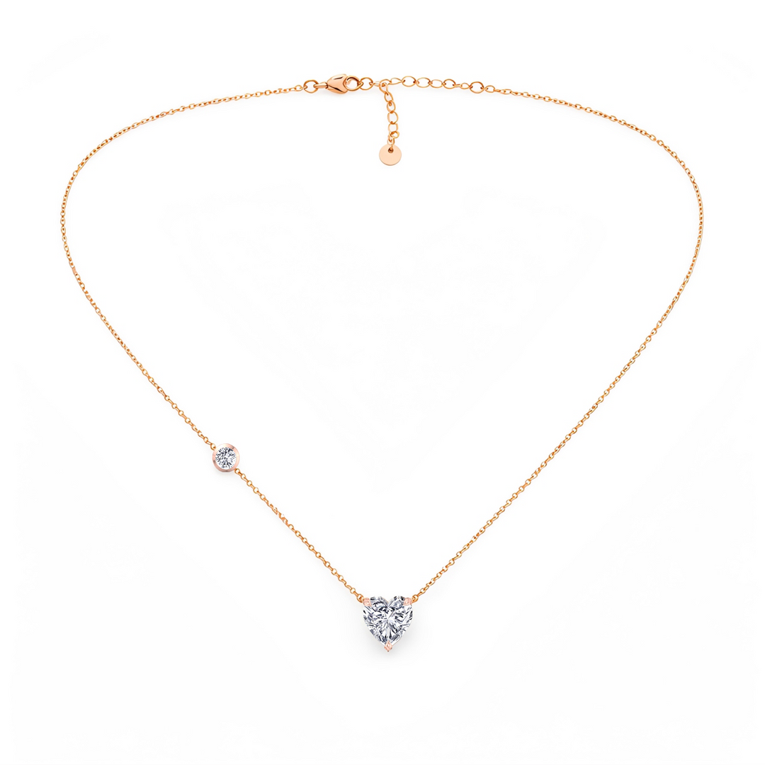 RG Heart Shape With Round Side Stone Lab Grown Diamond Pendant full view