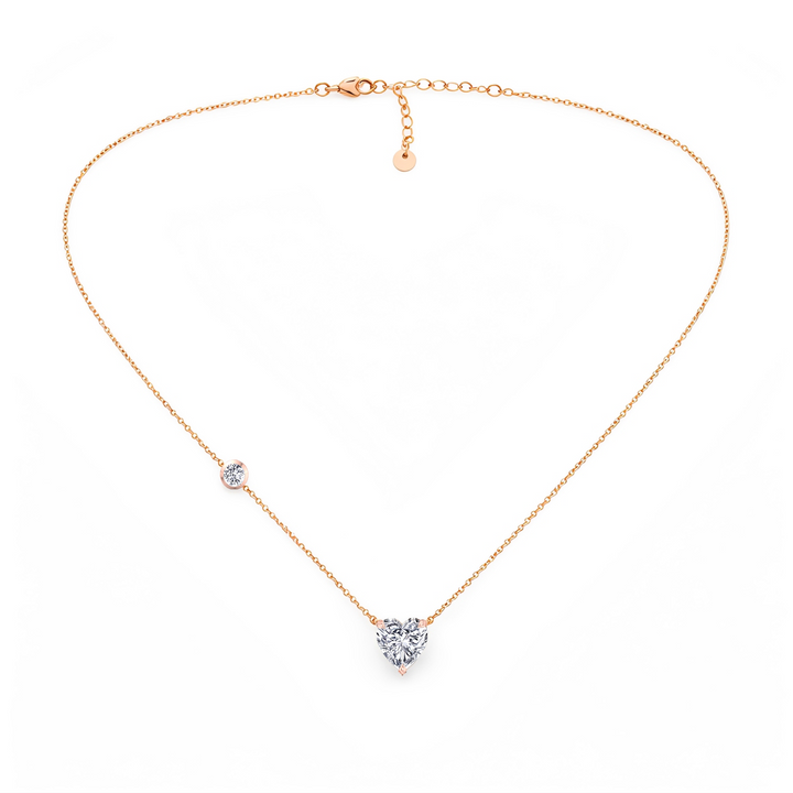 RG Heart Shape With Round Side Stone Lab Grown Diamond Pendant full view