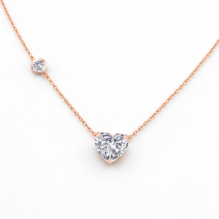 RG Heart Shape With Round Side Stone Lab Grown Diamond Pendant front view
