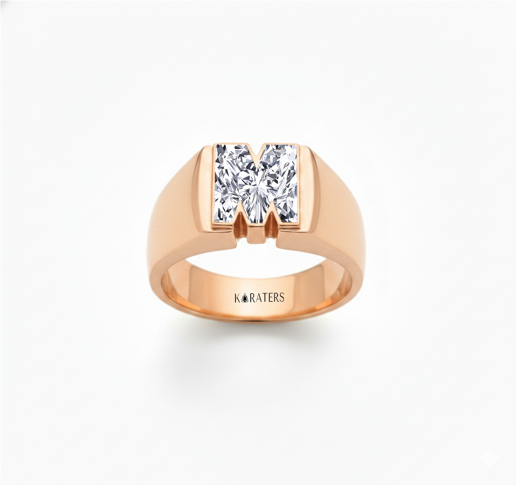 RG Floating Bezel Lab Grown Diamond Letter Ring Front View