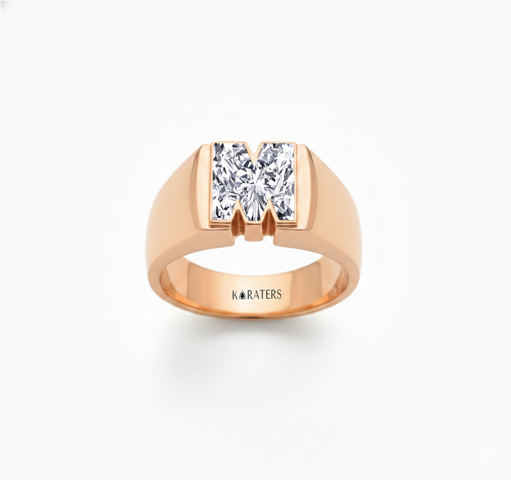 RG Floating Bezel Lab Grown Diamond Letter Ring Front View