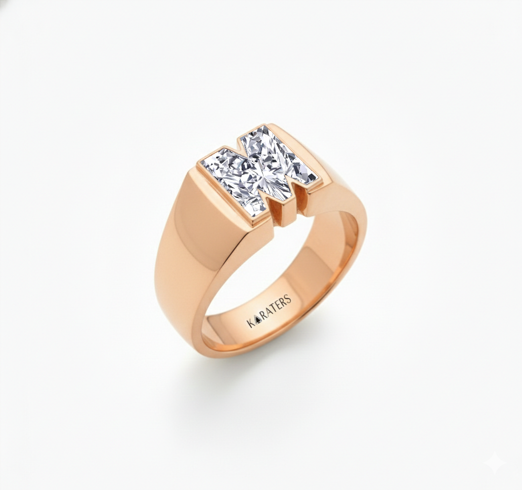 RG Floating Bezel Lab Grown Diamond Letter Ring Side View