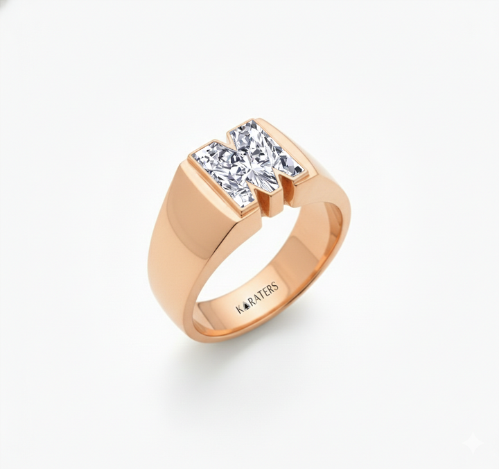 RG Floating Bezel Lab Grown Diamond Letter Ring Side View