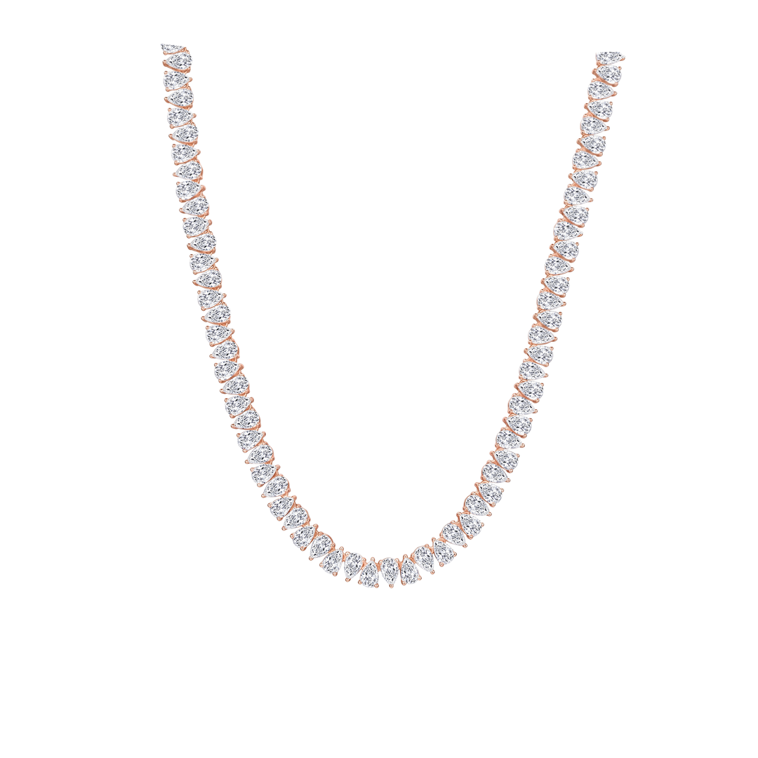 North-South Pear Shape Lab Grown Diamond Tennis Necklace Rose Gold 14K