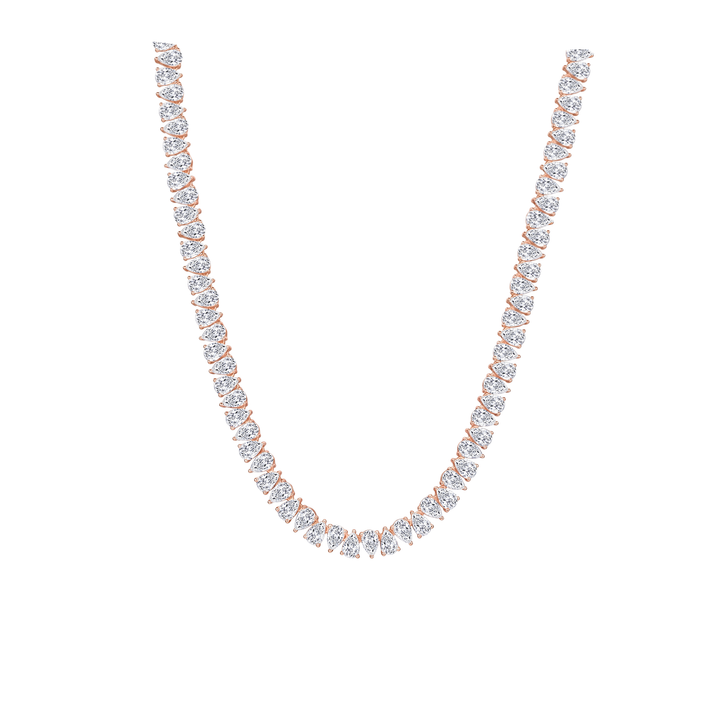 North-South Pear Shape Lab Grown Diamond Tennis Necklace Rose Gold 14K