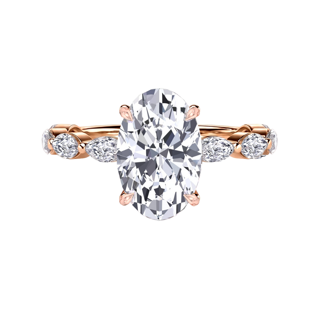 Oval Cut Lab-Grown Diamond Engagement Ring with Marquise Accent RG 2