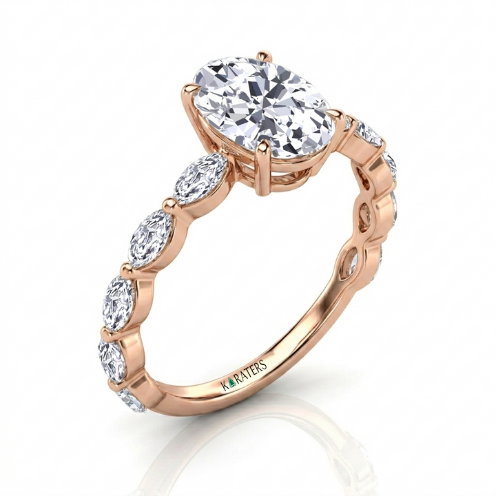 Oval Cut Lab-Grown Diamond Engagement Ring with Marquise Accent RG