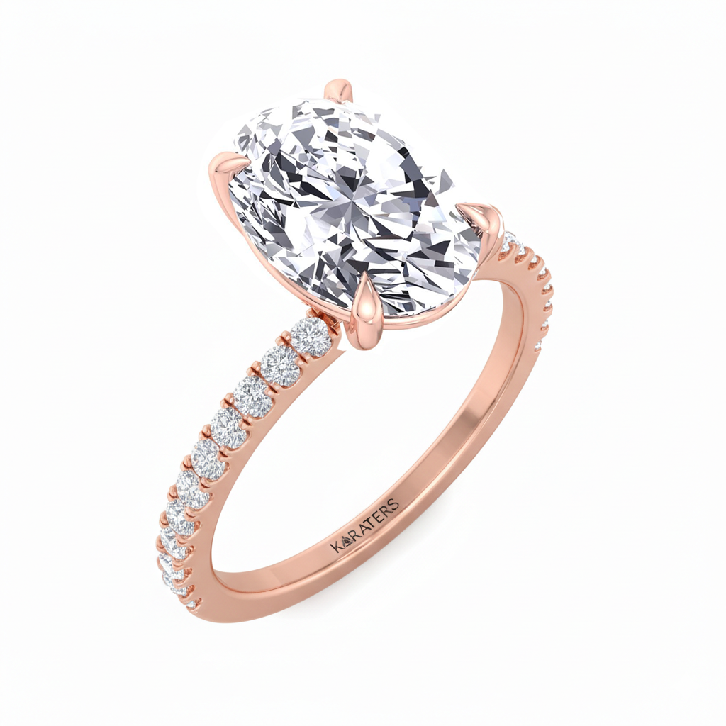 RG Oval Cut Lab-Grown Diamond Engagement Ring With Sidestones side view