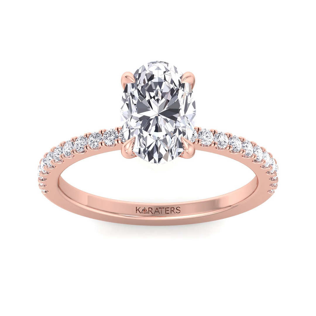 RG Oval Cut Lab-Grown Diamond Engagement Ring With Sidestones top view