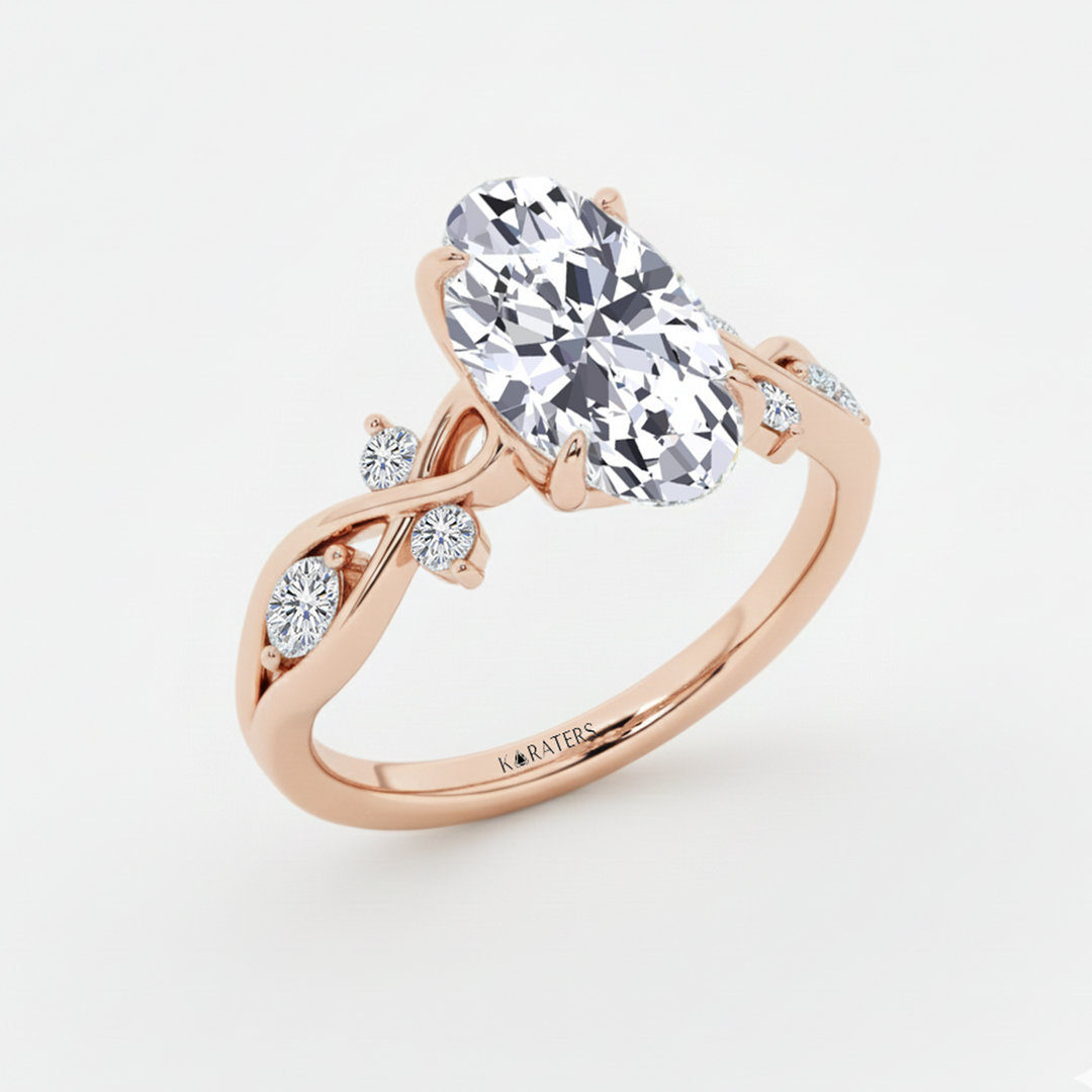 Oval Lab Grown Diamond Vintage with Side Stone Engagement Ring