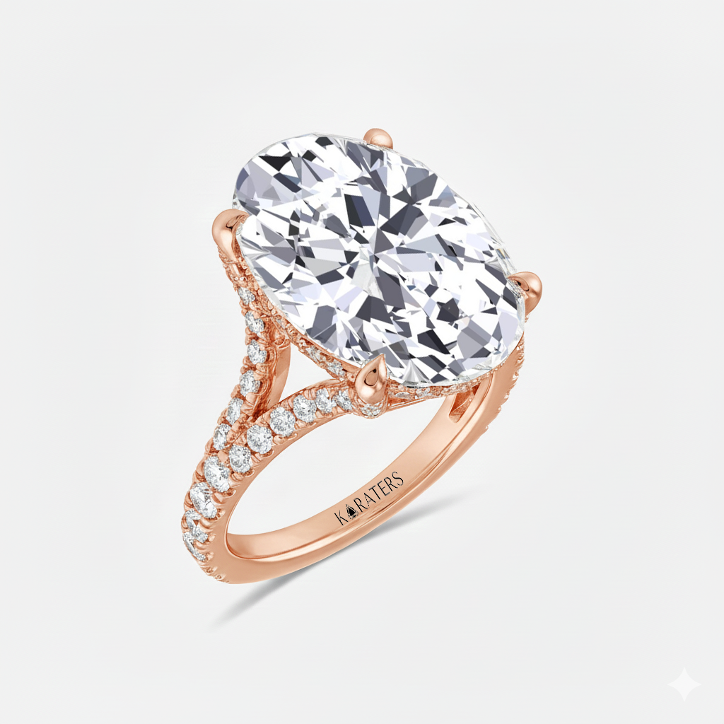 RG Oval Shape Lab Grown Diamond with Split Shank Engagement Ring side view