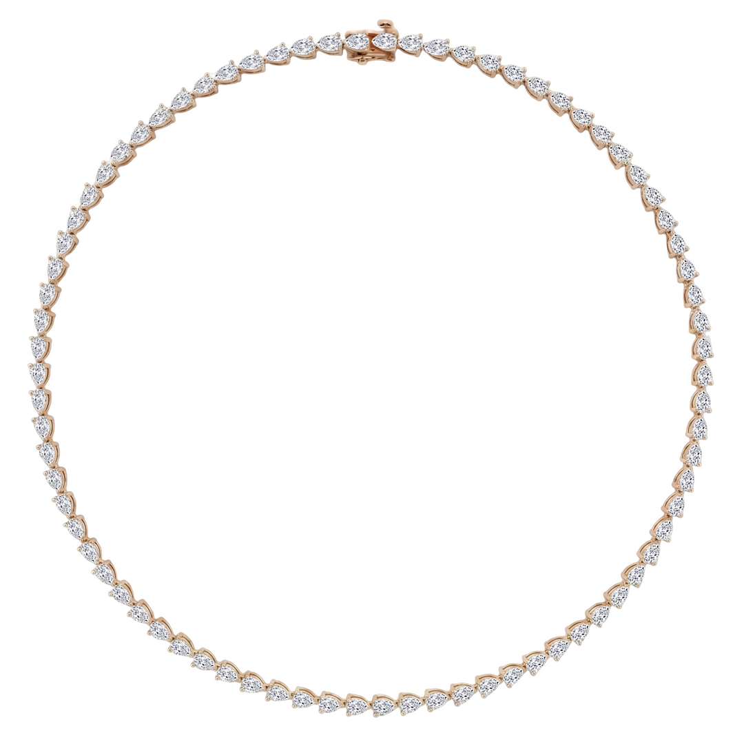 East-West Pear Shape Lab Grown Diamond Tennis Necklace Rose Gold 18K