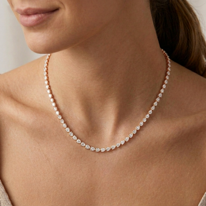 East-West Pear Shape Lab Grown Diamond Tennis Necklace Rose Gold