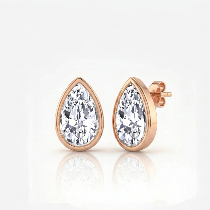 Bezel Set Pear Shape Lab Grown Diamond Studs RG 