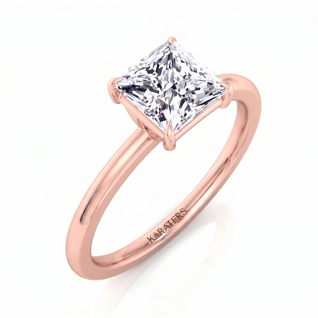 Princess Cut Thin Band Solitaire Lab Grown Diamond Engagement Ring RG 2