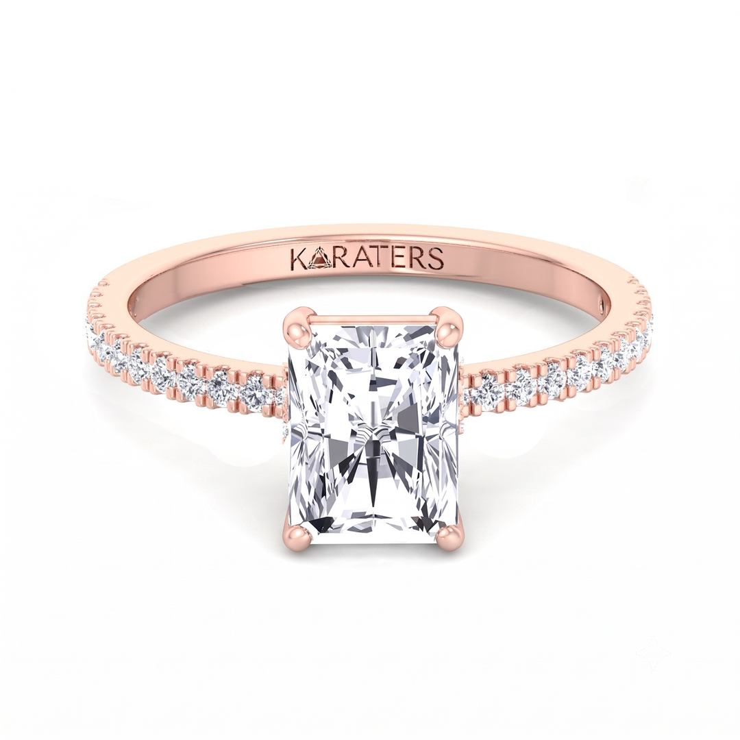 Radiant Cut Lab Grown Diamond  Engagement Ring with Pave Band RG2