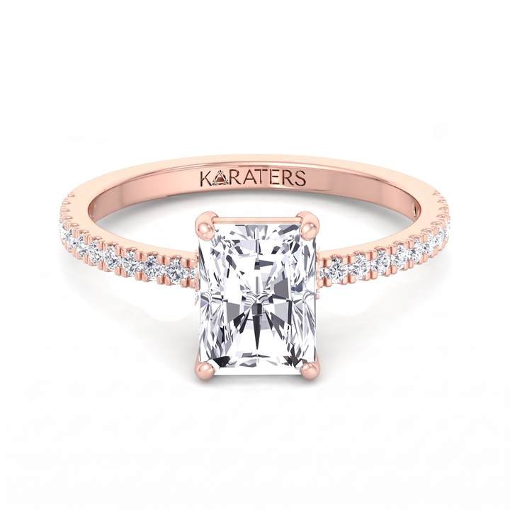 Radiant Cut Lab Grown Diamond  Engagement Ring with Pave Band RG2