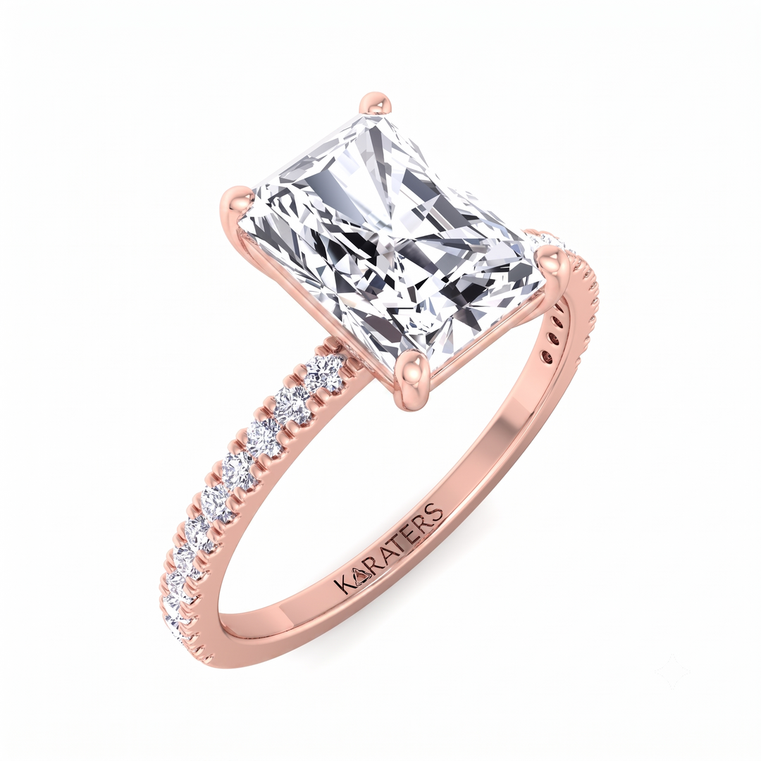 Radiant Cut Lab Grown Diamond  Engagement Ring with Pave Band RG
