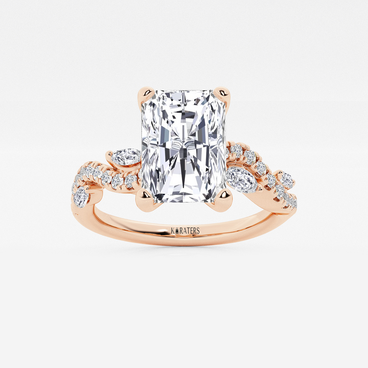 RG Radiant Cut Lab Grown Diamond with Marquise Ring top view