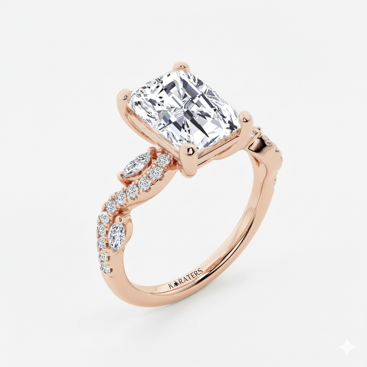 RG Radiant Cut Lab Grown Diamond with Marquise Ring side view