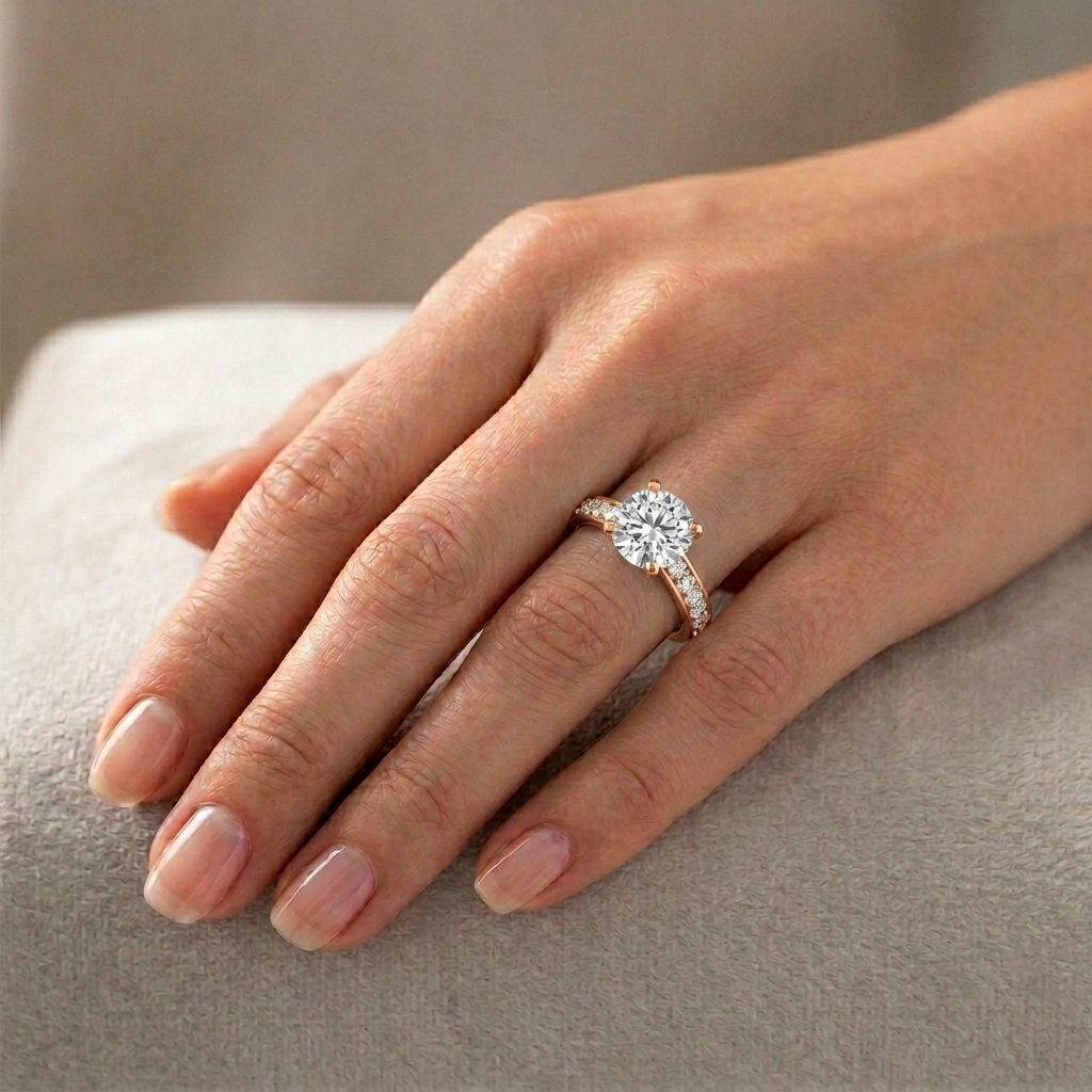 Round Cut Lab Grown Diamond Engagement Ring With SideStones
