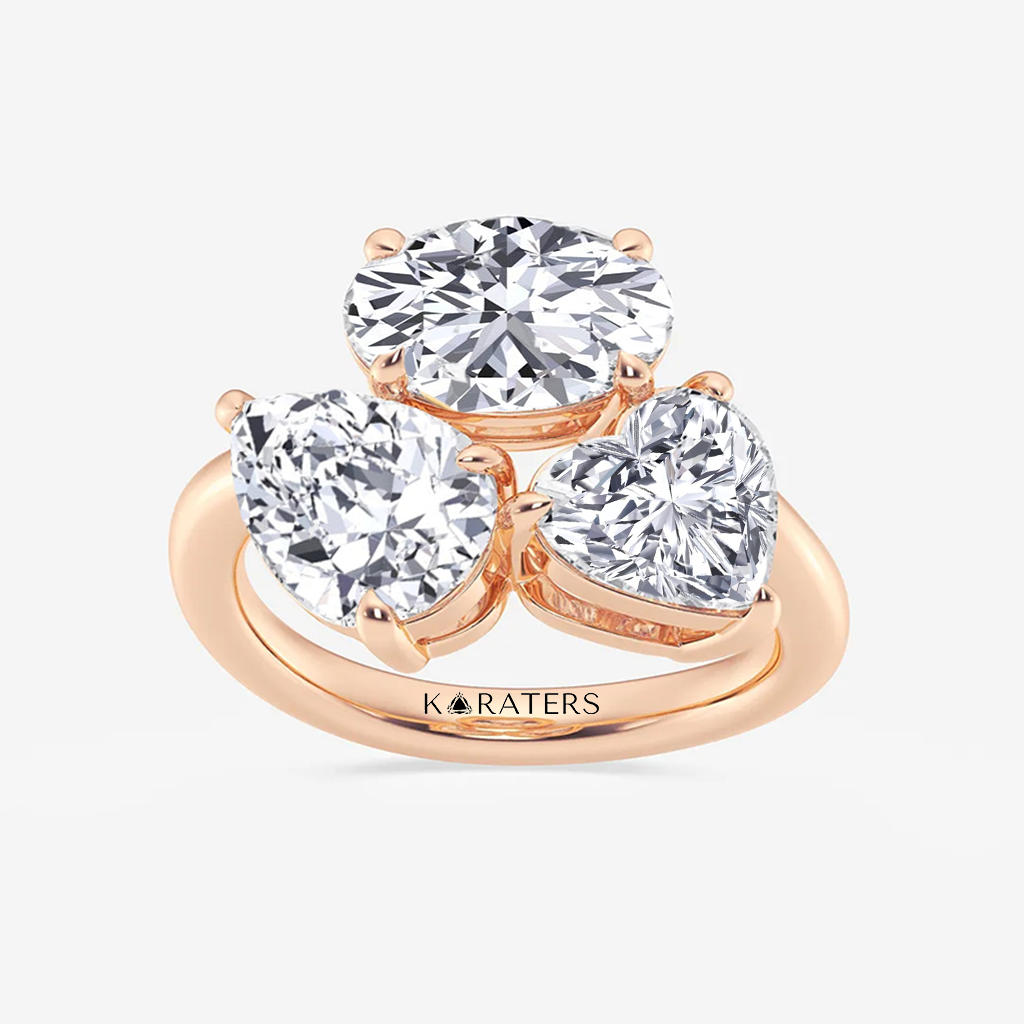 RG Three Stone Round, Pear & Heart Lab Grown Diamond Top view