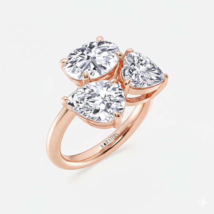 RG Three Stone Round, Pear & Heart Lab Grown Diamond side view