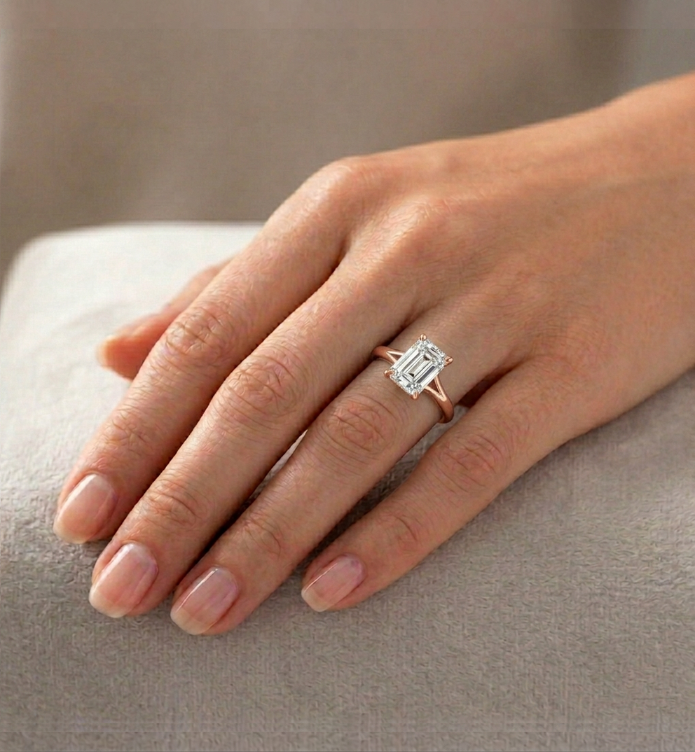 Split Shank Emerald Cut Lab Grown Diamond Engagement Ring