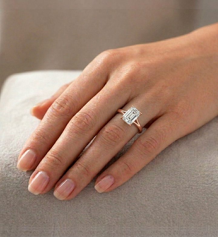 Split Shank Emerald Cut Lab Grown Diamond Engagement Ring