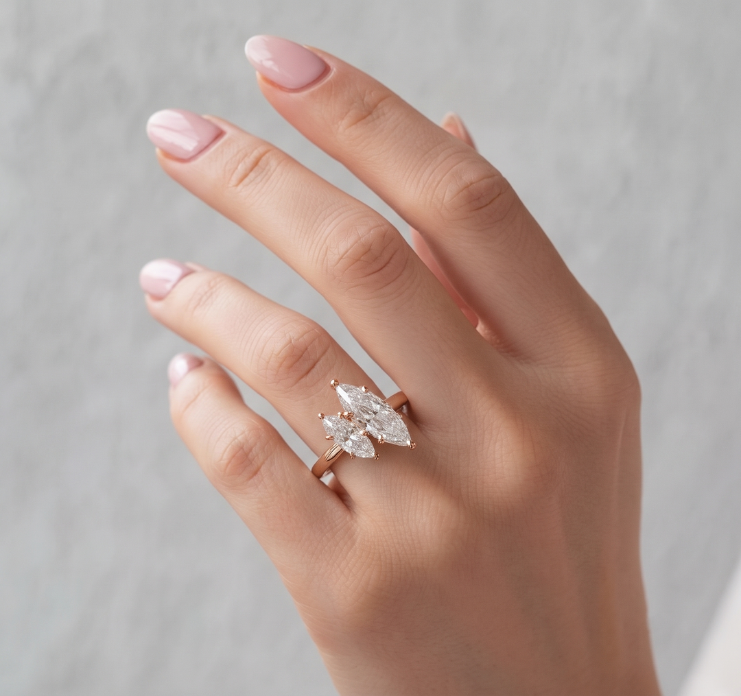 Double Marquise Lab Grown Diamond Toi et Moi Engagement Ring