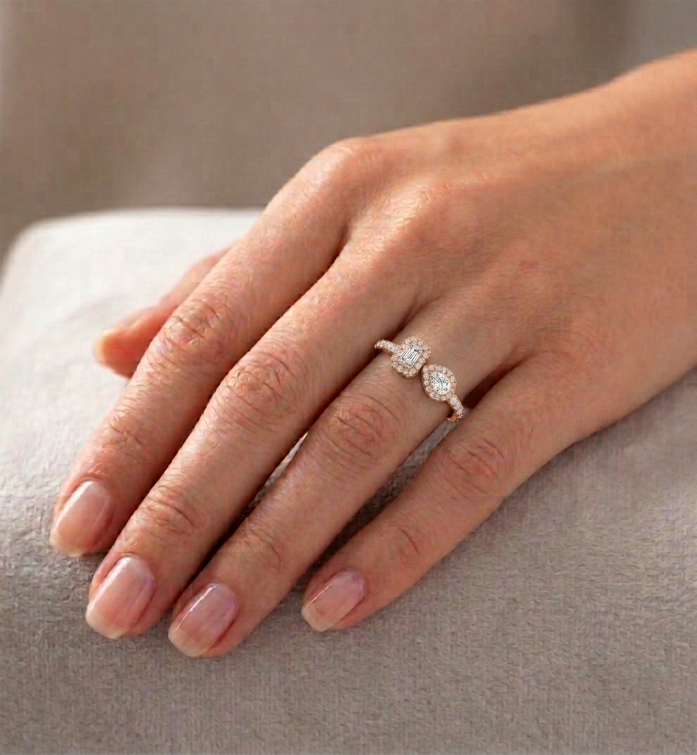 Toi Et Moi Halo Engagement Ring