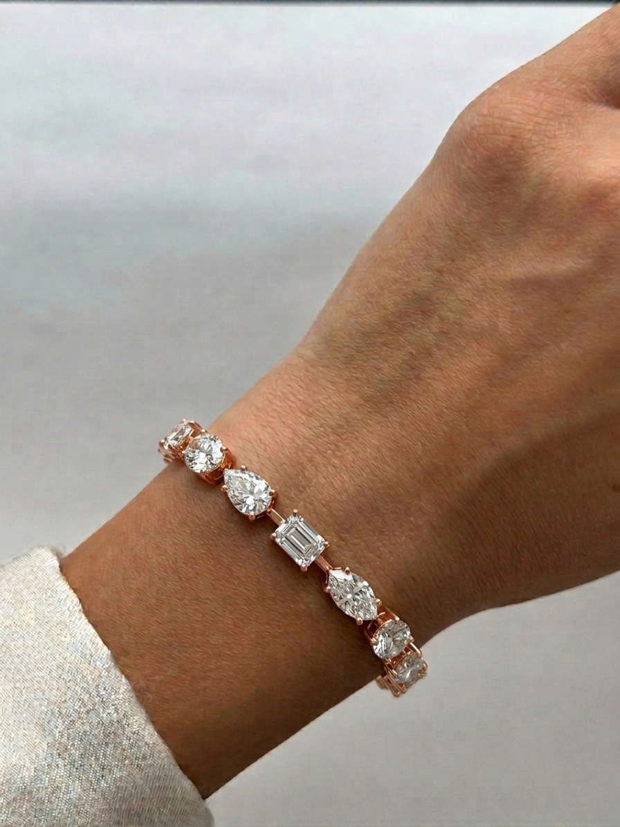 Mixed Shape Combo Lab-Grown Diamond Tennis Bracelet 14K Solid Gold