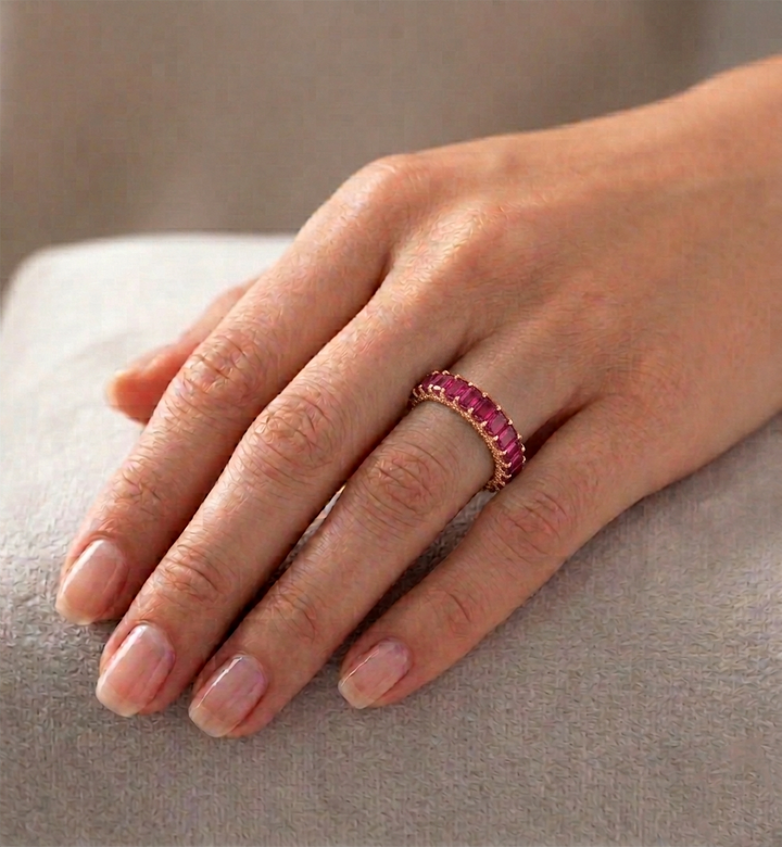 Emerald Cut Lab Grown Ruby Eternity Band