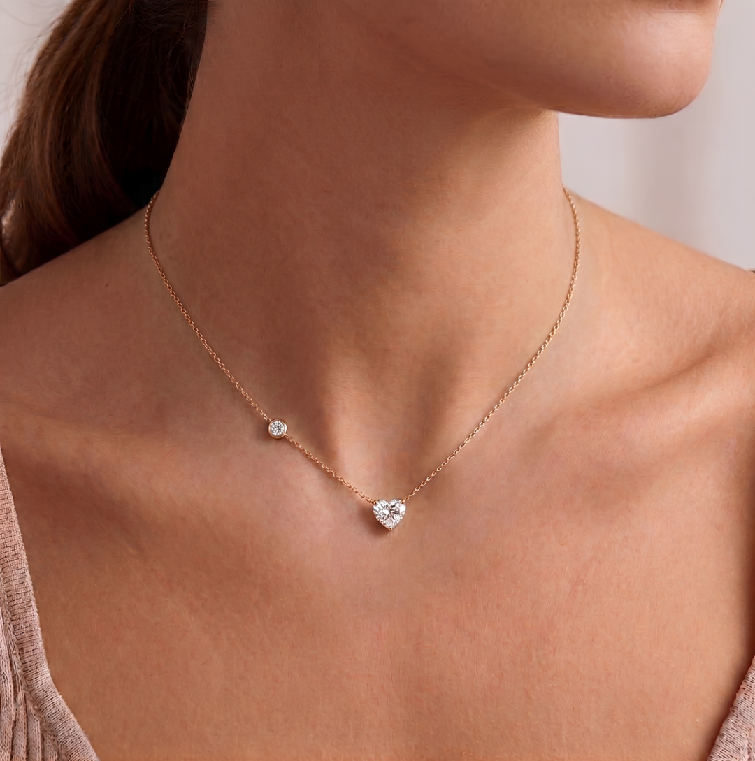 Heart Shape With Round Side Stone Lab Grown Diamond Pendant
