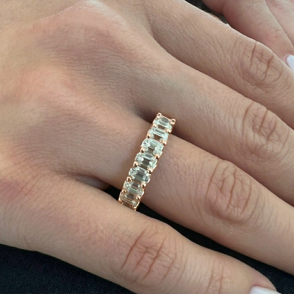 Emerald Cut Lab Grown Diamond - U Prong Eternity Band