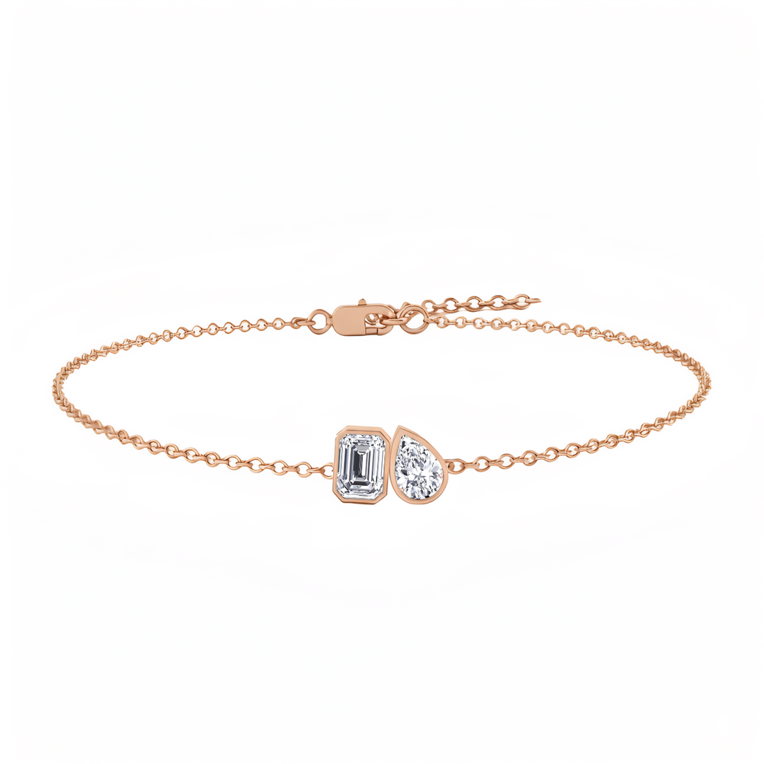 RG Emerald & Pear Shape in Bezel Set Lab Grown Diamond Bracelet front view