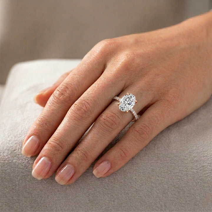 Oval Cut Lab-Grown Diamond Engagement Ring With Sidestones