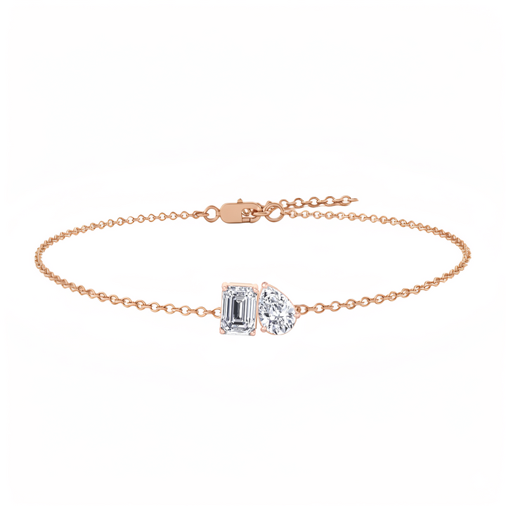 RG Emerald & Pear Shape 4-Prong Lab Grown Diamond Tennis Bracelet Front view