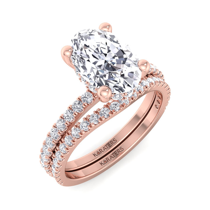3.63CT Total Weight  Oval Halo Lab Grown Diamond Wedding Set Rose Gold 18K