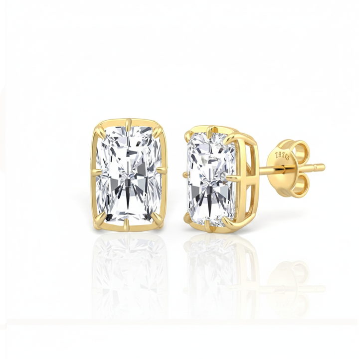 Prong Bezel Set Radiant Cut Lab Grown Diamond Studs Yellow Gold 18K